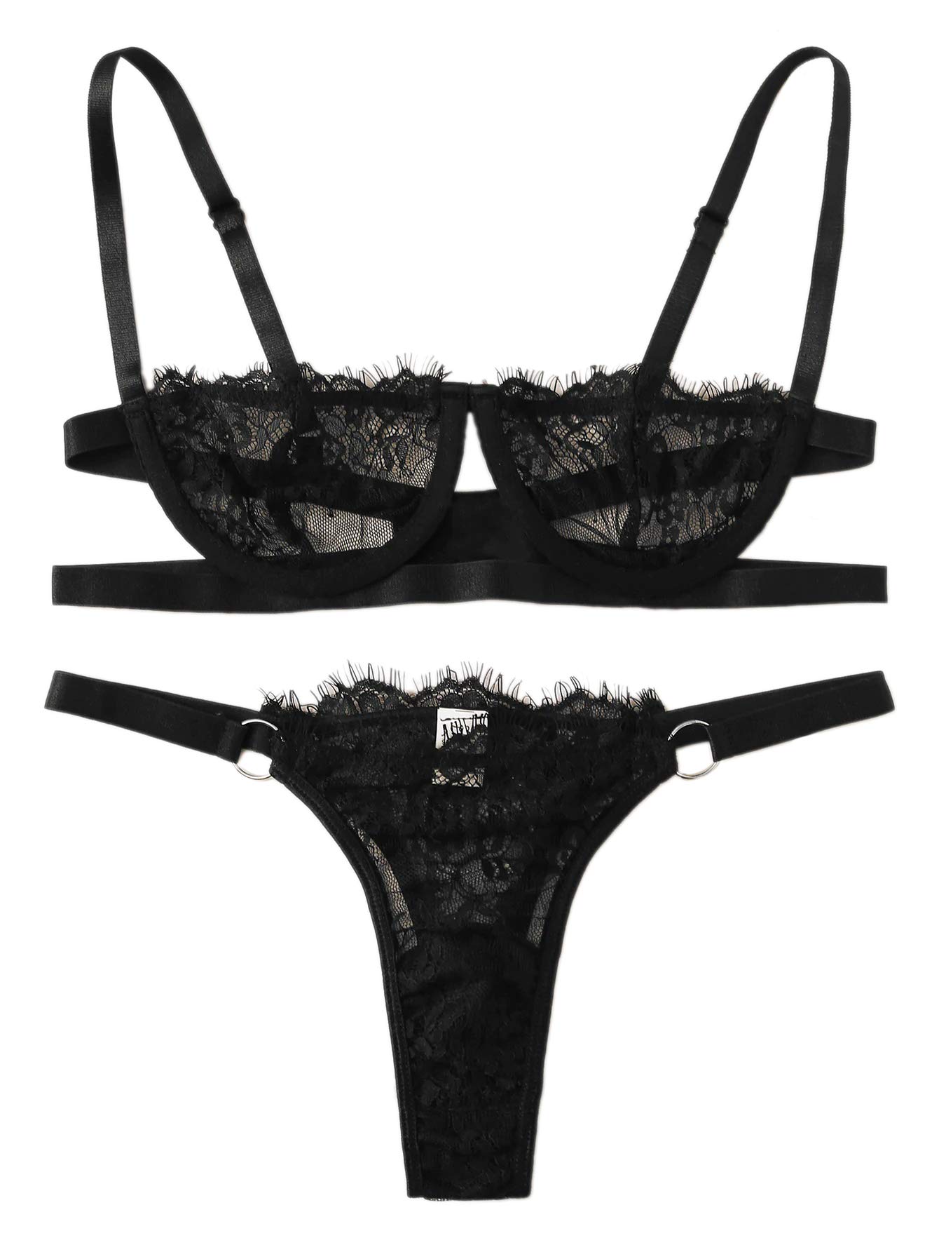 SheIn Women's 2 Piece Sexy Lace Strap Bralette Bra