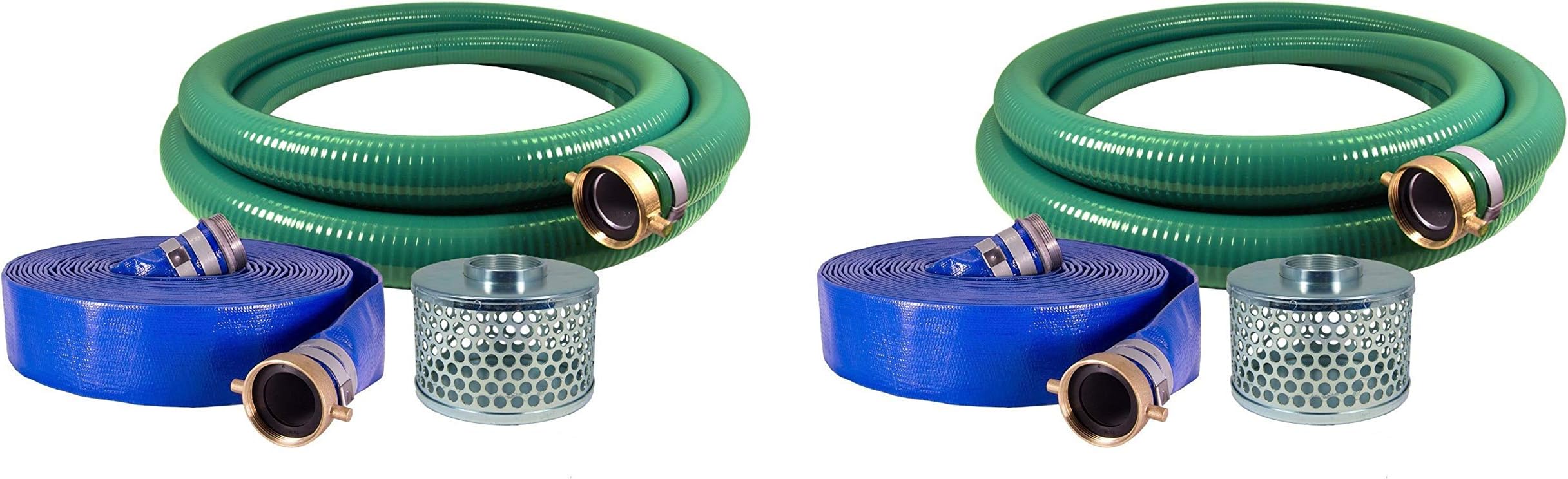 JGB Enterprises Eagle Hose PVC/Aluminum Water/Trash Pump Hose Kit, 2" Green Suction Hose Coupled M x F WS, 2" Blue Discharge Hose Coupled M x F WS, 29 Vacuum Rating (Тwо Расk)