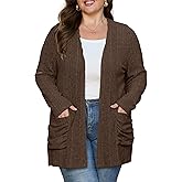 OLRIK Women Plus Size Cardigan Lightweight Knit Sweater Open Front Long Sleeve Stretchy with Pocket Fall Winter Outfits