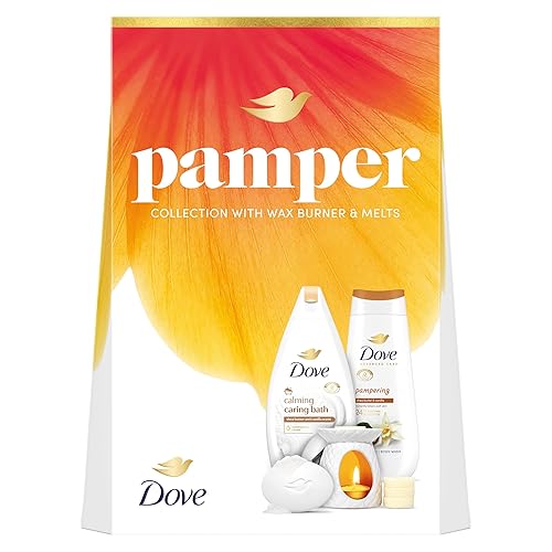 Dove Pamper Collection Gift Set with a body wash, bath soak, beauty bar, Wax Burner & Melts perfect gifts for her 3 piece