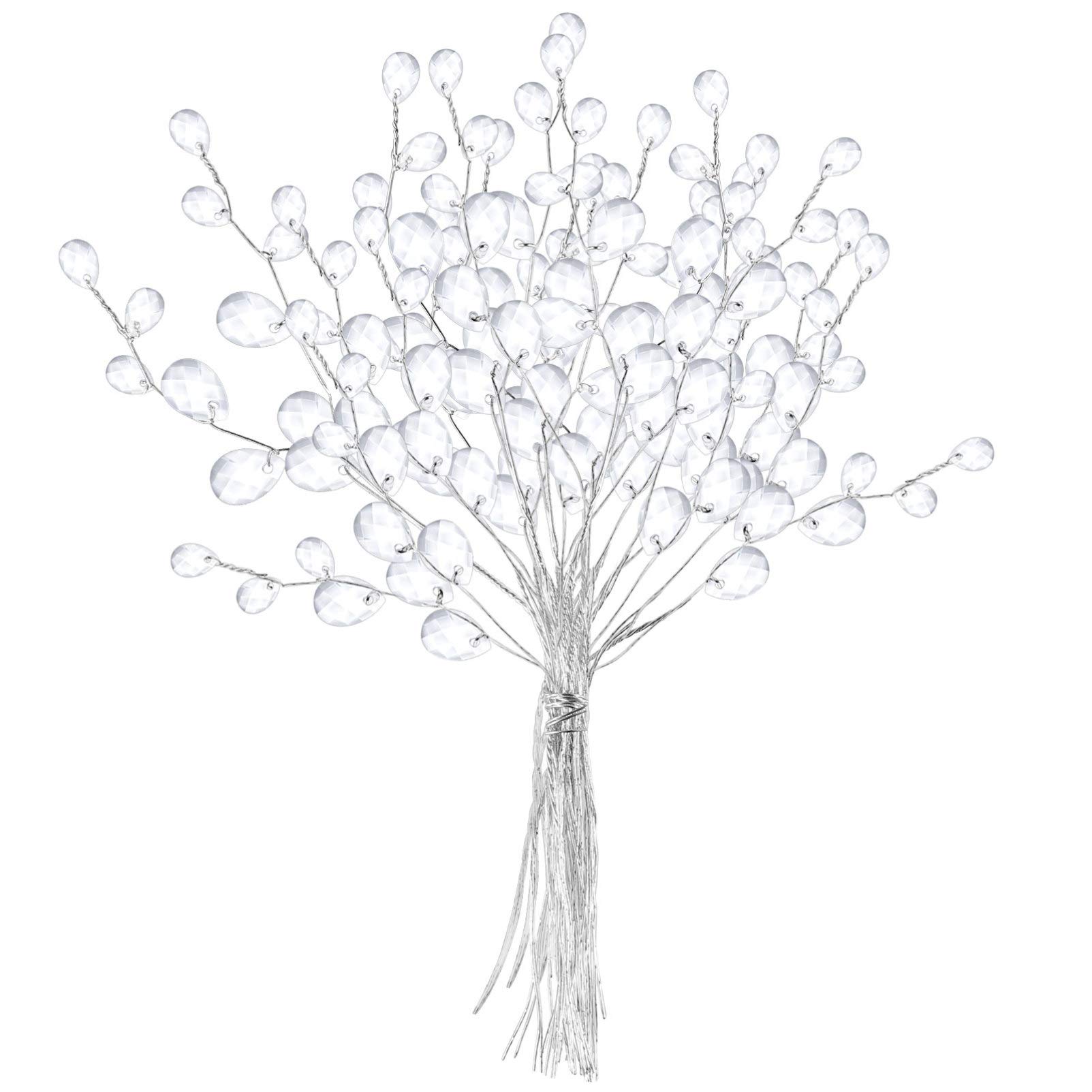Veemoon 50 Stems Artificial Bead Bouquets Acrylic Bead Drops Flower Branches Bead Sprays for Christmas Wedding DIY Crafts (White)