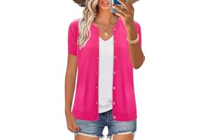 FreshNight Women's 2025 Short Sleeve Cardigan Button Up Hollowed Out Crewneck Shrug Sweaters Knit Sweater Tops Lightweight