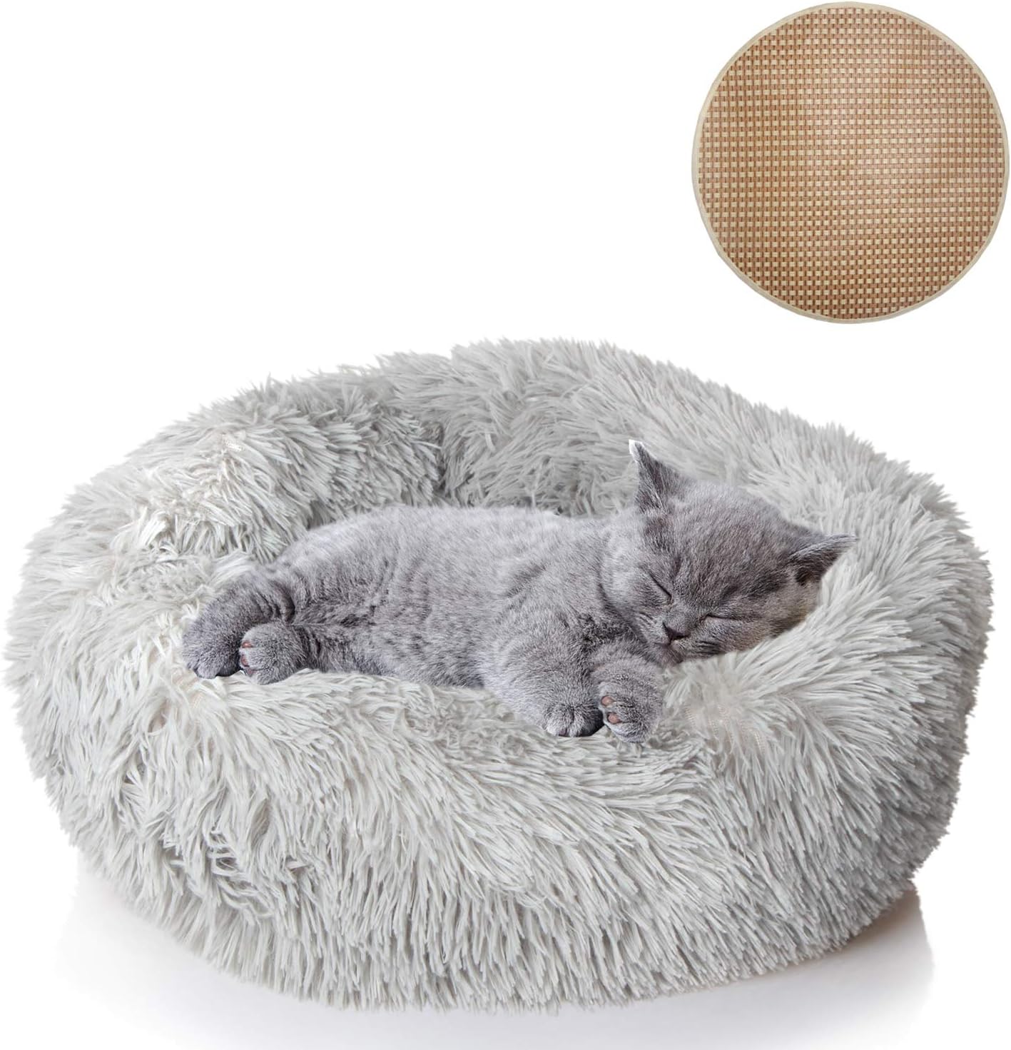 nononfish Puppy Bed for Small Medium Dog Soothing Dog Bed Calming, Anti-Anxiety Fluffy Deep Sleep Plush Bed with Bamboo Dog Cooling Mat Available : Pet Supplies