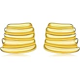 Chunky Gold Earrings for Women 18K Gold Plated Statement Earrings Trendy Minimalist Large Chunky Gold Studs Earrings