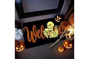 SEGXCFL Glow-in-The-Dark Halloween Doormat Outdoor Indoor Black Linen Skeleton Welcome Mat Non-Slip Rubber Backing Front Porch Rug for Holiday Entryway Decor
