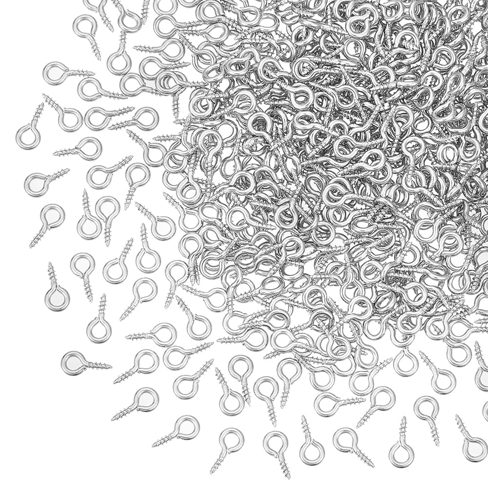 UNICRAFTALE 500pcs 8x4mm Stainless Steel Screw Eye Pin Peg Bails Small Screw Eye Pins Clasps Hooks Metal Ring Nails 2mm Hole Eye Screws Connectors for Half Drilled Beads Jewelry Earring Making