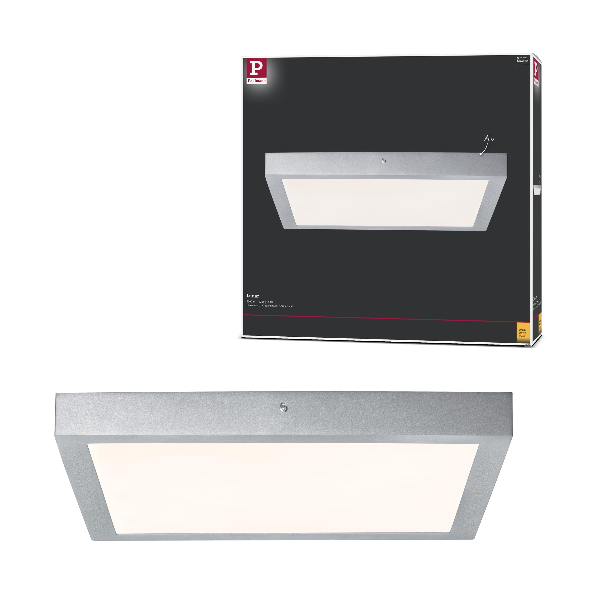 WallCeiling Lunar LED Panel 400x400 21.8W 230V matt Chrome Aluminium