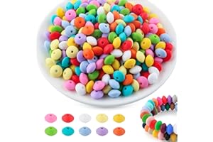 Kovict 300Pcs 12mm Silicone Lentil Beads, Silicone Spacer Beads for Necklace Bracelet Making, Abacus Silicone Beads for Keychain Making and Silicone Focal Beads for Pens Craft(Multicolor mixed10)