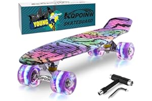 Kqpoinw Skateboards, 22" Complete Skateboard, Mini Cruiser Skateboard for Kids Boys Girls Teens Beginners with Colorful Flashing Wheels Skate Tool, Kids Children's Day Gift