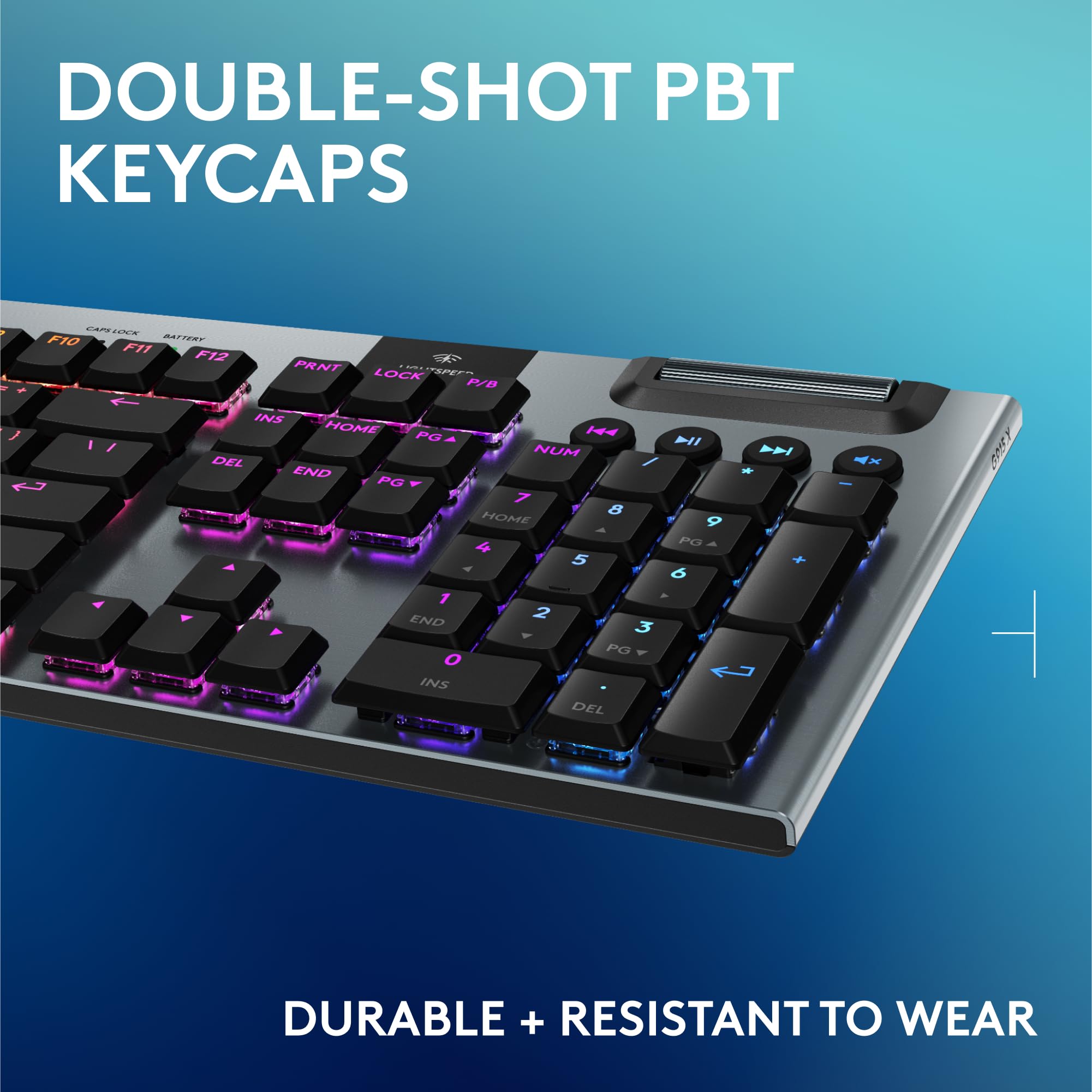 Logitech G915 X Lightspeed Wireless Mechanical Gaming Keyboard, Double-Shot PBT Keycaps, Fully Programmable Keys, RGB Backlit Mac/PC Gaming Keyboards, Aluminum Finish, GL Tactile Switches, Black