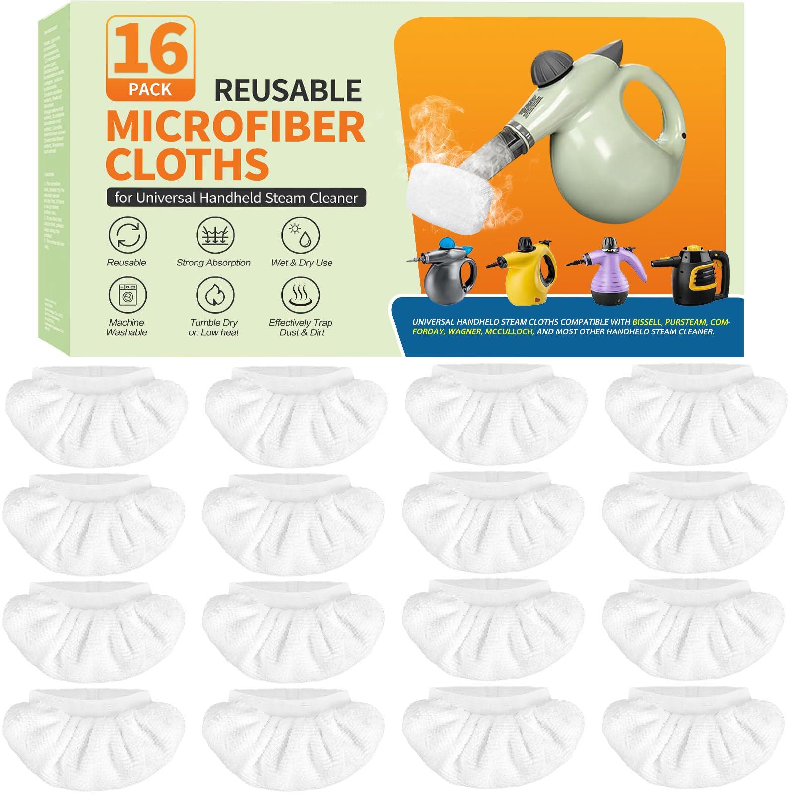 Photo 1 of 16 Pack Steam Cleaner Attachments Compatible with Bissell Steam Shot, Wagner, McCulloch, Comforday, PurSteam, etc -Reusable Washable Microfiber Steam Cloth Accessories for Handheld Steam Cleaner