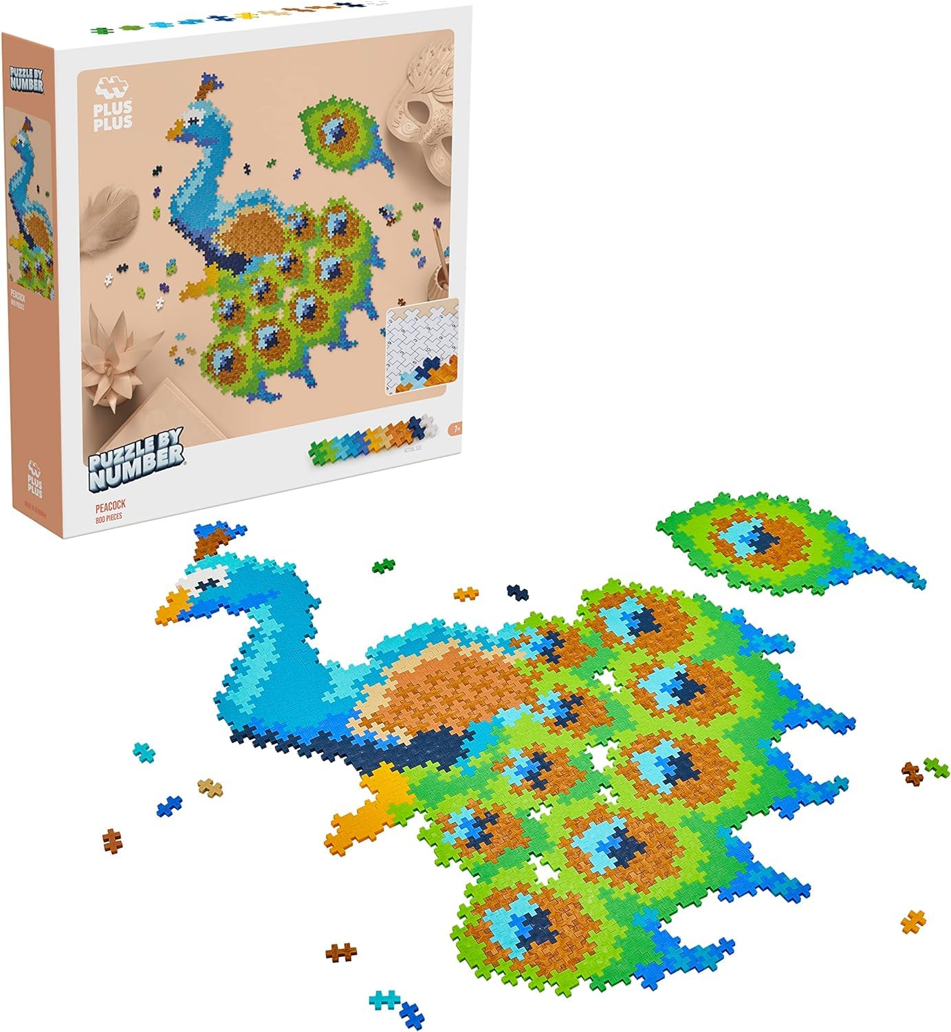 Plus Plus Building Blocks Toy - Puzzle by Number Peacock, Logic Build Kids Crafts Jigsaw, Make Your Own Kids Bedroom Accessories - STEM Learning Resources - Boys and Girls Toys Age 5 Plus