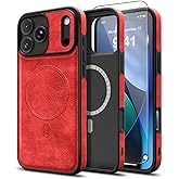 MOLLNSSN Magnetic for iPhone 17 Pro Max Leather Case, [Compatible with Magsafe] Business Classic Style Shockproof Men Women，Protective Slim fit Phone Cover for iPhone 17 Pro Max, Red