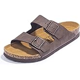 FITORY Mens Sandals, Arch Support Slides with Adjustable Buckle Straps and Cork Footbed Size 7-14.5