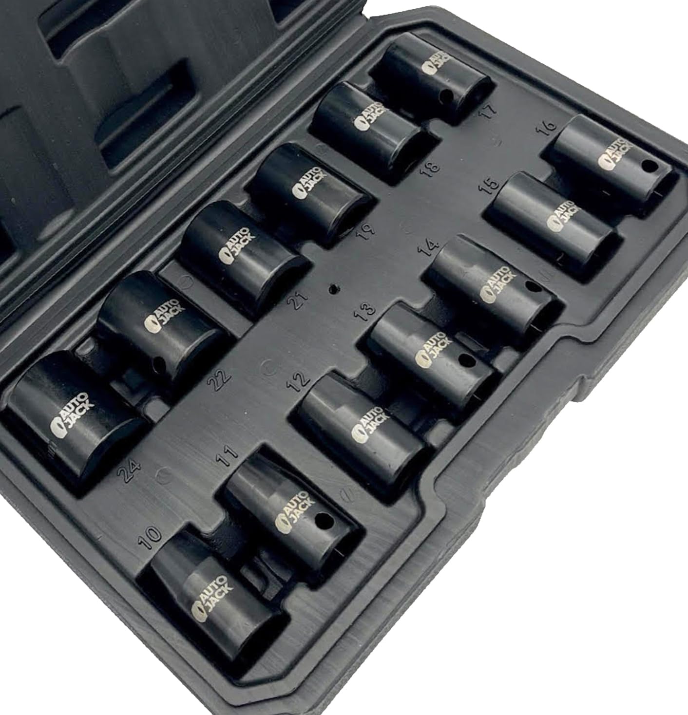 Autojack Impact Socket Set 1/2" 13 Piece Sq Drive 10-24mm Universal Metric Impact Sockets for DIY, Professional Car Repair Tool, Chrome Vanadium Steel, Includes Plastic Case