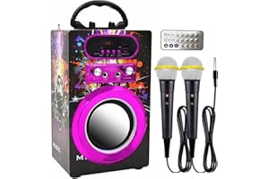 IndeCool Kids Bluetooth Karaoke Machine with 2 Microphones, Remote Control Wireless Karaoke Speaker Portable Karaoke Machine Music MP3 Player for Kids Adult Party Gift (Multicolored)