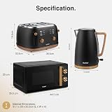 VonShef Fika 3-In-1 Microwave Kettle Toaster Set Black 1.7L 4-Slice view 9