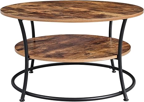 Amazon Com Vasagle Daintree Round Coffee Table Cocktail Table With Storage Shelf Easy Assembly Metal Frame Industrial Design Rustic Brown Ulct80bx Home Kitchen
