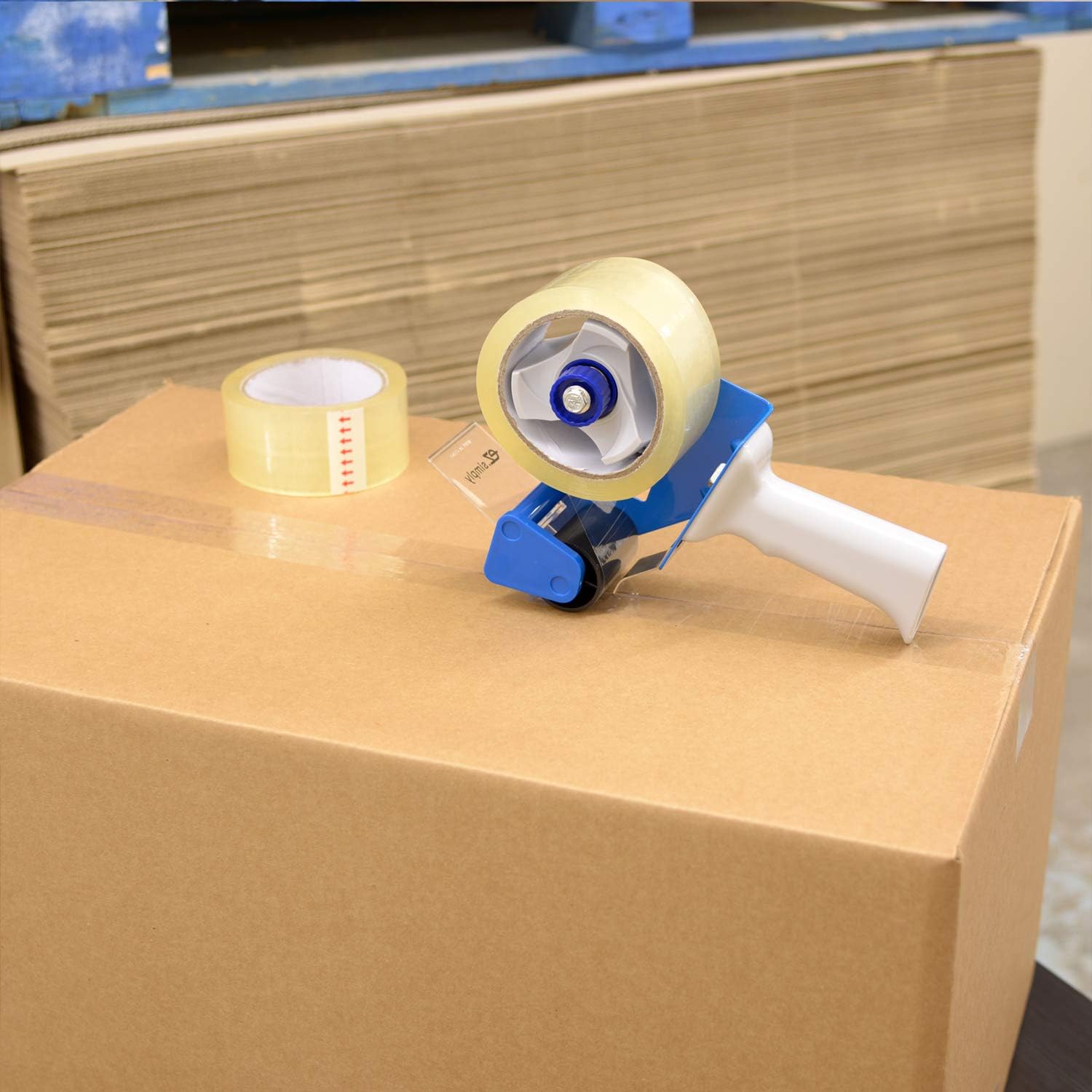 Heavy-Duty Packing Shipping Tape Dispenser Gun - with 2 Inch Roll of Packaging Tape - Hand-held Industrial Side Loading by EZsimply : Office Products