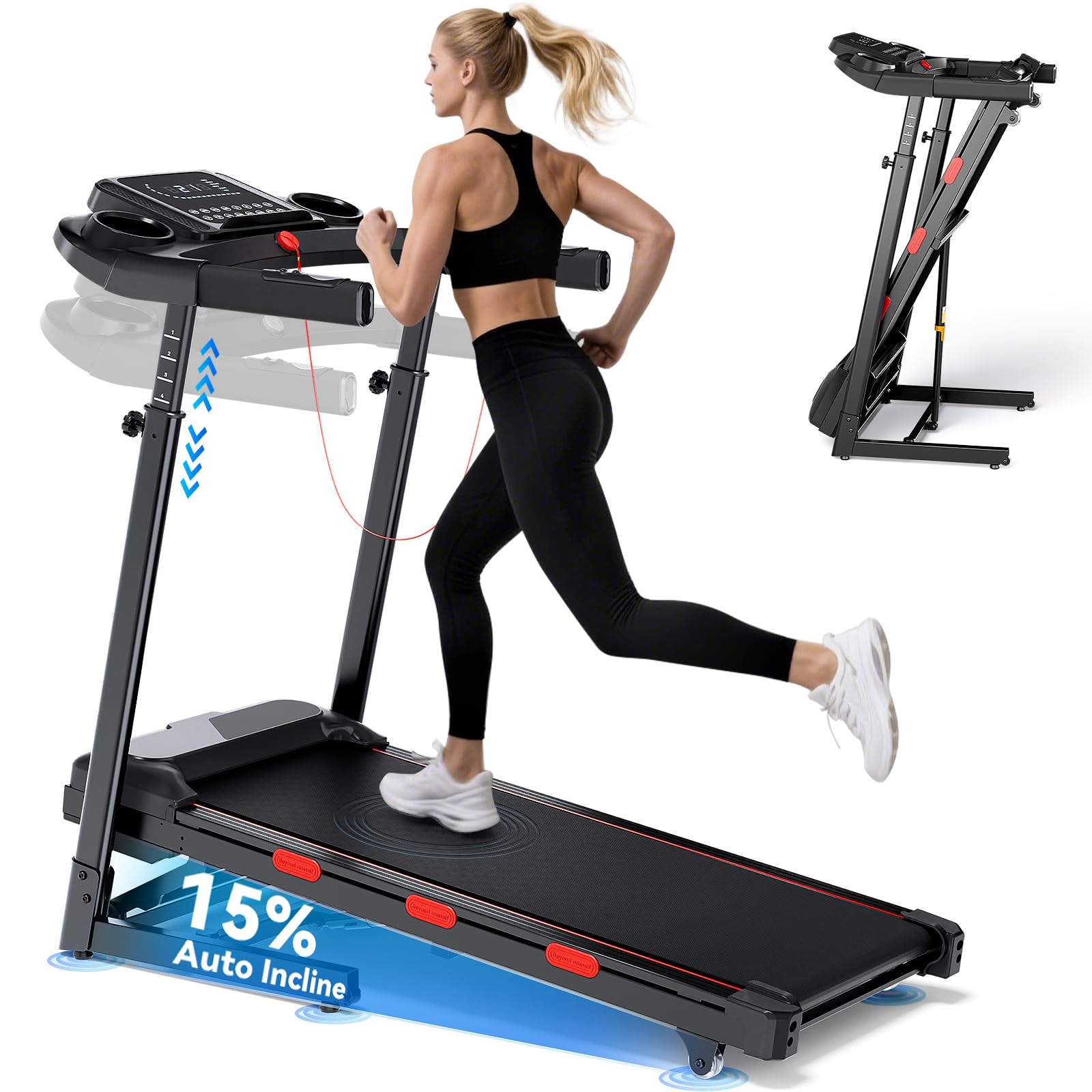 Photo 1 of BMJX US 8.7MPH auto Incline Treadmill for Running and Walking, 3.5HP Quiet BLDC Treadmills for Home with Double Deck Technology, 350 lbs Weight Capacity, APP, Heart Rate (L)