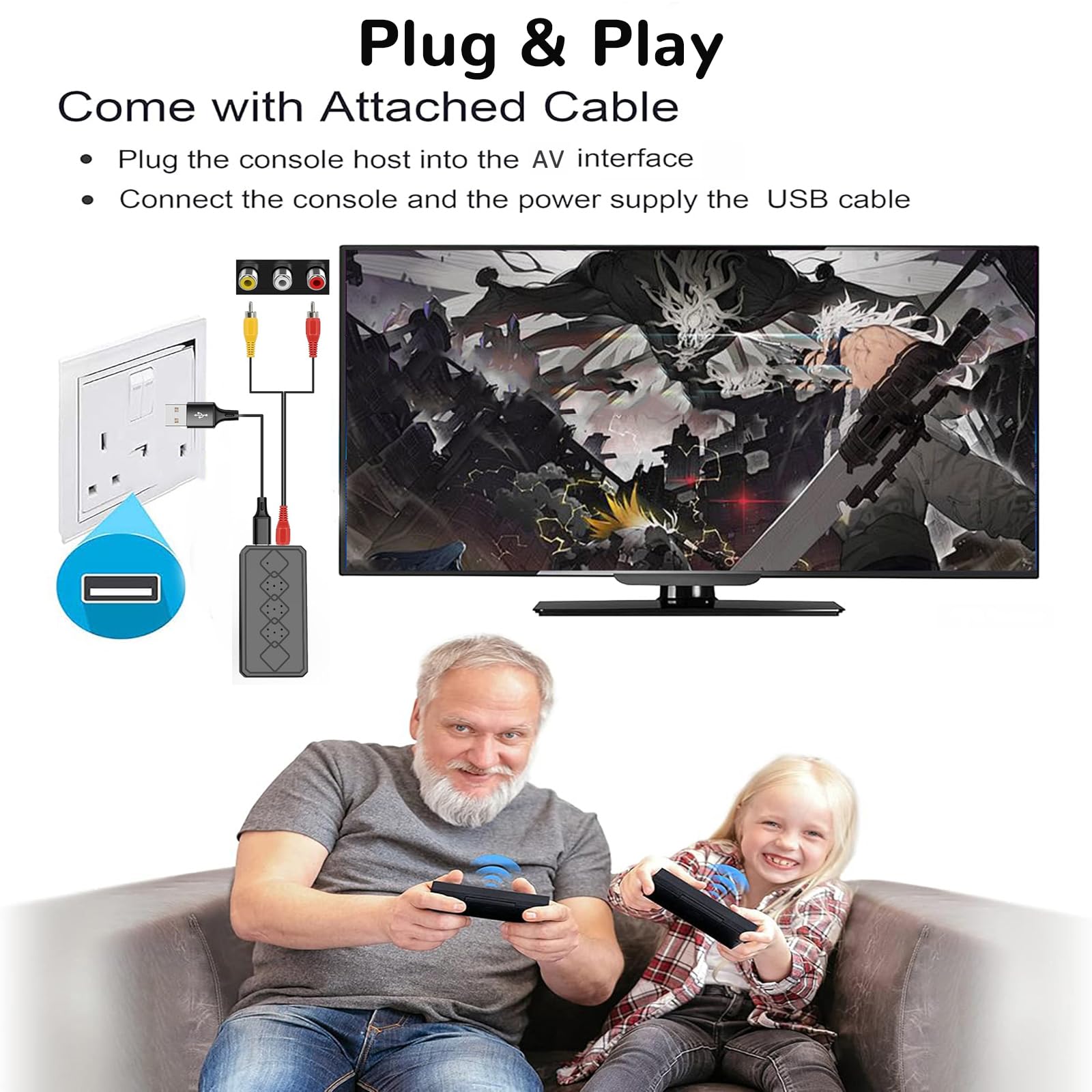 Wireless Retro Game Console with 620 Retro Video Games, AV Output Classic Retro Game Console, Plug and Play Video Games Console with 2 Controllers Handheld Games, Gift for Easter