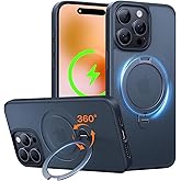 TORRAS Upgraded 360Spin Magnetic Stand for iPhone 14 Pro Case, Compatible with Magsafe, Military Grade Shockproof Slim Protective 14 Pro Case with Kickstand & Ring Holder, Ostand Spin, Black