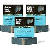 Every Man Jack Cold Processed Mens Bar Soap - Coconut + Driftwood Scent - Deeply Cleans & Hydrates with Shea Butter and Coconut Oil - (3 Pack)