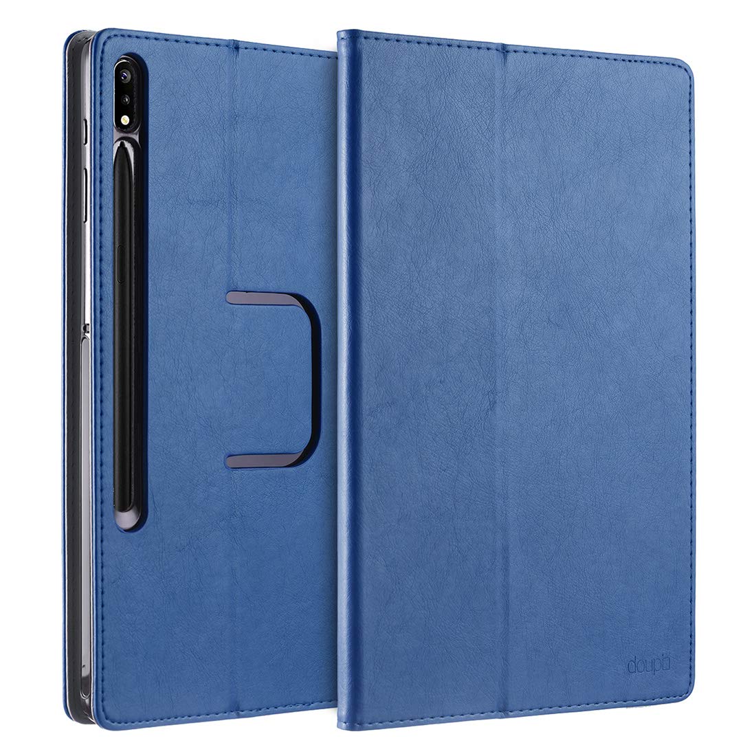 doupi Smart Flip Cover for Samsung Tab S7 Plus / S7+ (12.4 inch), Deluxe Protective Case with Sleep/Wake Function 360 Degree Rotatable Stand Screen Protector, Blue