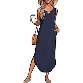 MISFAY Women's Summer Maxi Dress Sleeveless Loose Long Beach Split Dresses with Pockets