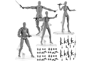 Wettarn 4 Sets Art Posable Figures Action Figure Drawing Model PVC Drawing Action Figures Painting Drawing Mannequin for Sketching Decoration Collection Gifts Male Female Set (Gray)