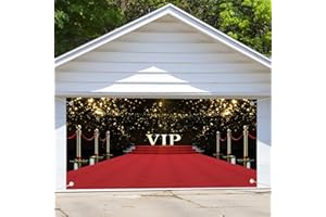 AODALI Red Carpet Garage Door Backdrop, VIP Movie Theme Event Photography Background 6 x 13 ft, Golden Glitter Red Curtain Movie Star Photo Banner Supplies Decoration
