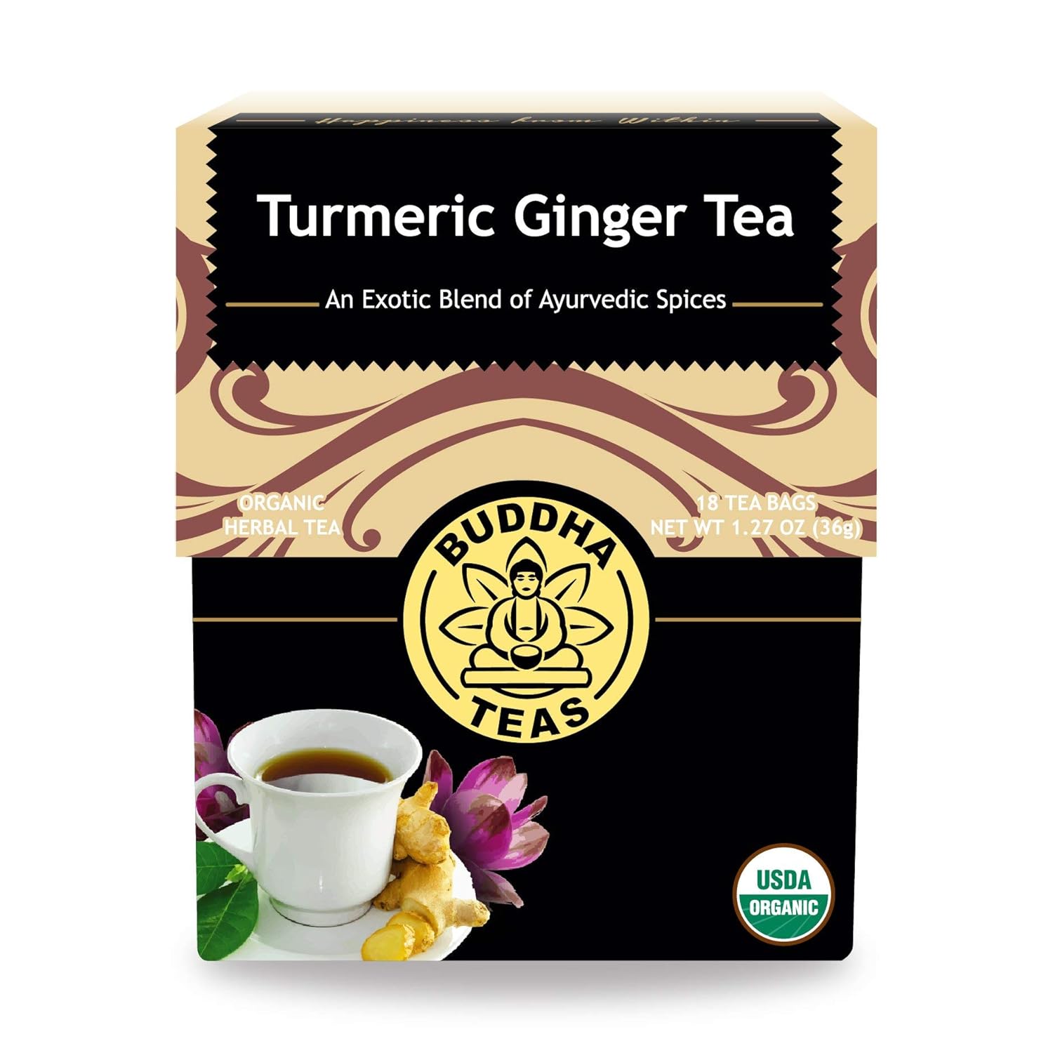 Buddha Teas Organic Turmeric Ginger Black Pepper Tea, 18 Bleach Free Tea Bags