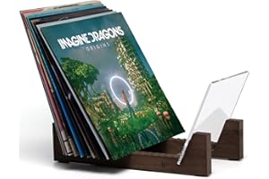 KAIU Vinyl Record Storage - Solid Wood with Crystal Clear Acrylic Holder - Premium Design, Perfect 12" LPs or 7" Singles Display Unit - Stores and Supports up to 50 Albums (Walnut)