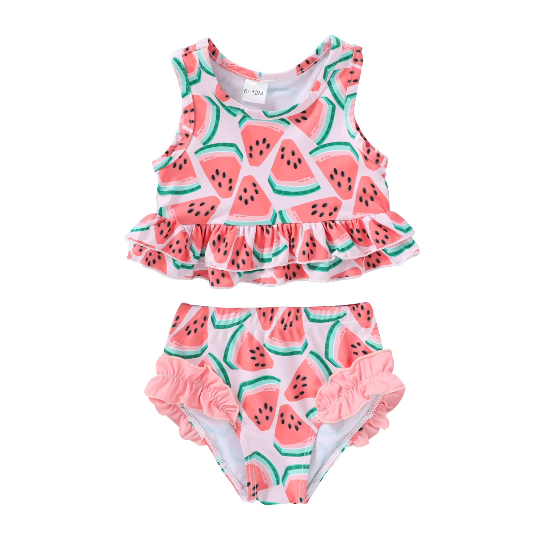 Photo 1 of YOUNGER TREE Toddler Baby Girls Summer Swimsuit Sleeveless Watermelon Swimwear Two-Piece Suit Beach Bikini (Ruffle and Watermelon, 3-4T)