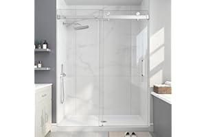 EASYWORC Frameless Shower Door, 55-60" W x 76" H Sliding Glass Shower Door, 1/4''(6mm) SGCC Tempered Glass with Explosion-Proof Film Nano Coating in Brushed Nickel Finish