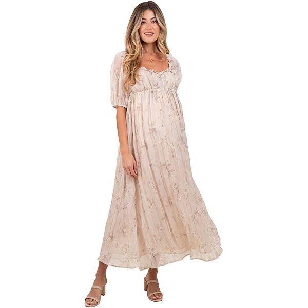 PinkBlush White Floral Puff Sleeve Maternity Maxi Dress at Amazon Women's Clothing store PinkBlush White Floral Puff Sleeve Maternity Maxi Dress at Amazon Women's Clothing store