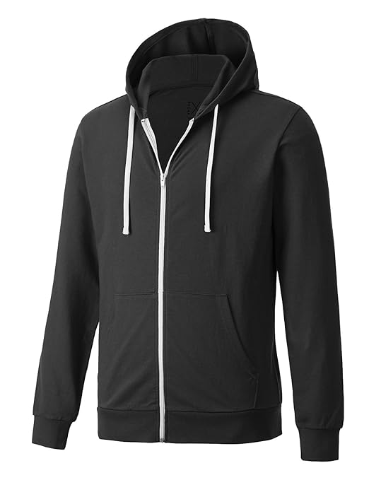 Regna X Basic Men's Slim Fit Long Sleeve Lightweight Hoodie Jacket Black M