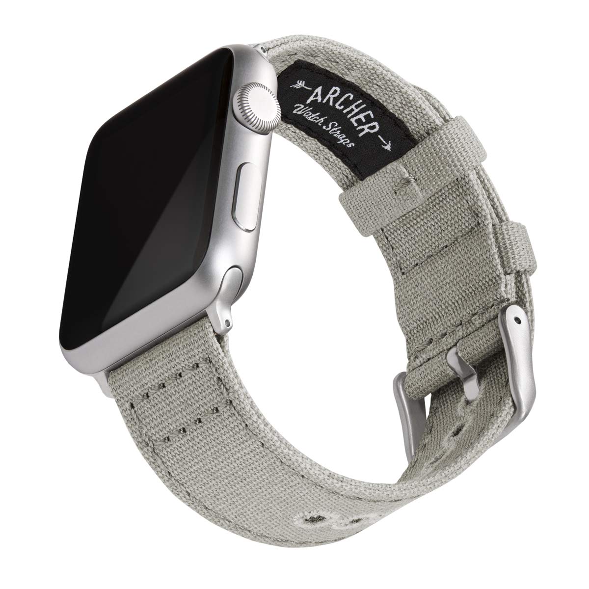 Archer Watch Straps - Canvas Straps for Apple Watch (Ash Gray, Silver, 40/41/42mm)