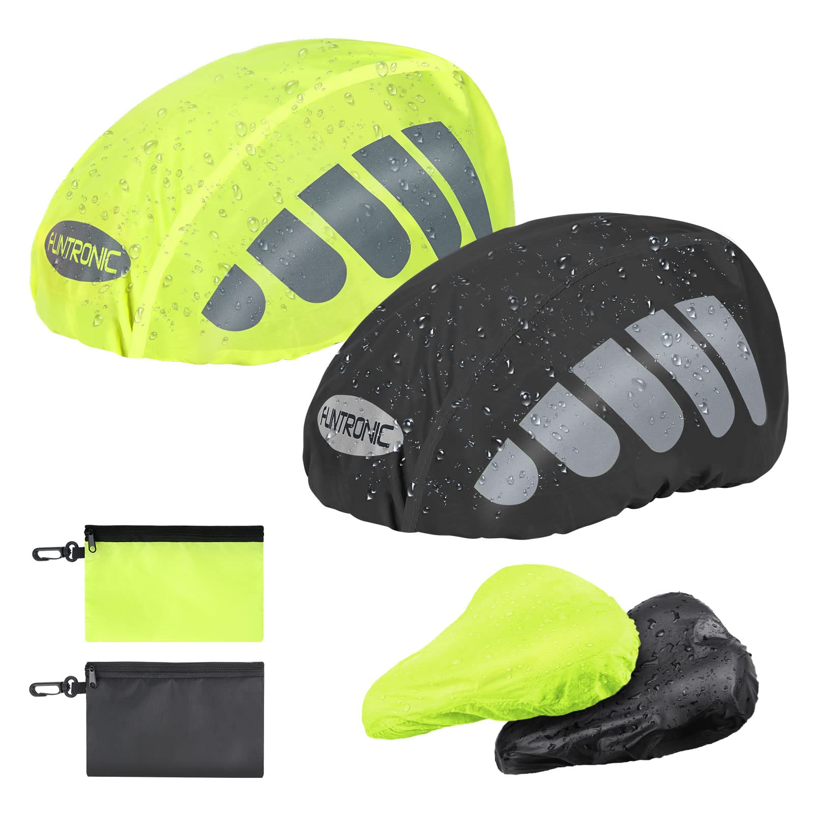 BTR Helmet Cover & Bike Seat Cover, Waterproof Helmet Rain Cover Bike Saddle Cover, High Visibility Bike Helmet Cover with Reflective Strip, Dustproof Cycle Seat Cover for Travel and Driving (Green)
