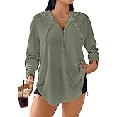 Eytino Plus Size Sweatshirts for Women Waffle Knit Long Sleeve Drawstring Half Zip Fall Fashion Pullover Hoodies Tops(1X-5X)