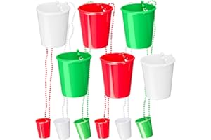 Iconikal Christmas Shot Glass on Beaded Necklace, 12-Pack (Red, Green, White)