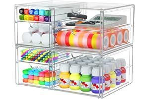 CAKTRAIE 2 Pack Desk Organizers, Makeup Organizer Storage With 7 Drawers, Desktop Office Supplies, Clear Desk Accessories, Dustproof Drawer Organizer and Storage for Make Up, Jewelry, Pen, Desktop Stationary