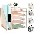 AUPSEN Desk Organizer with File Holder, 5 Trays Paper Letter Tray Organizer, Mesh Desk Organizers and Accessoriesand for Home Office (Rose Gold)