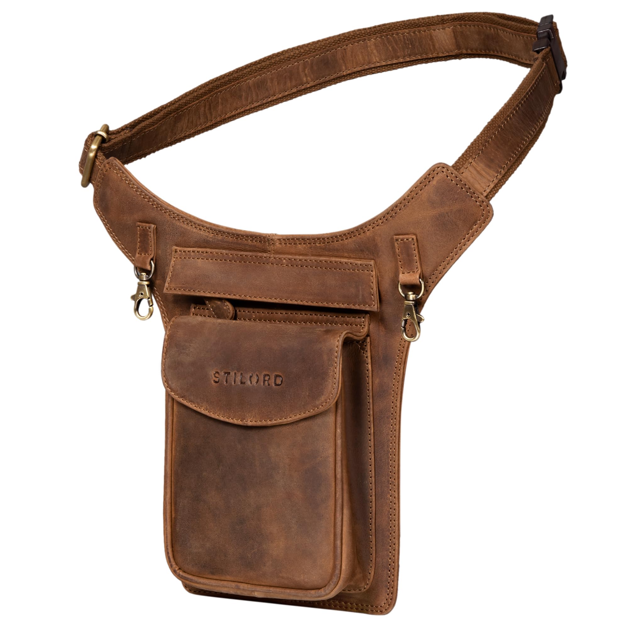 STILORD "Frankie" Leather Bum Bag Vintage Waist Belt for Men and Women Genuine Leather Crossbody Hip Fanny Pack Ideal for Travel Festival Colour:Middle Brown