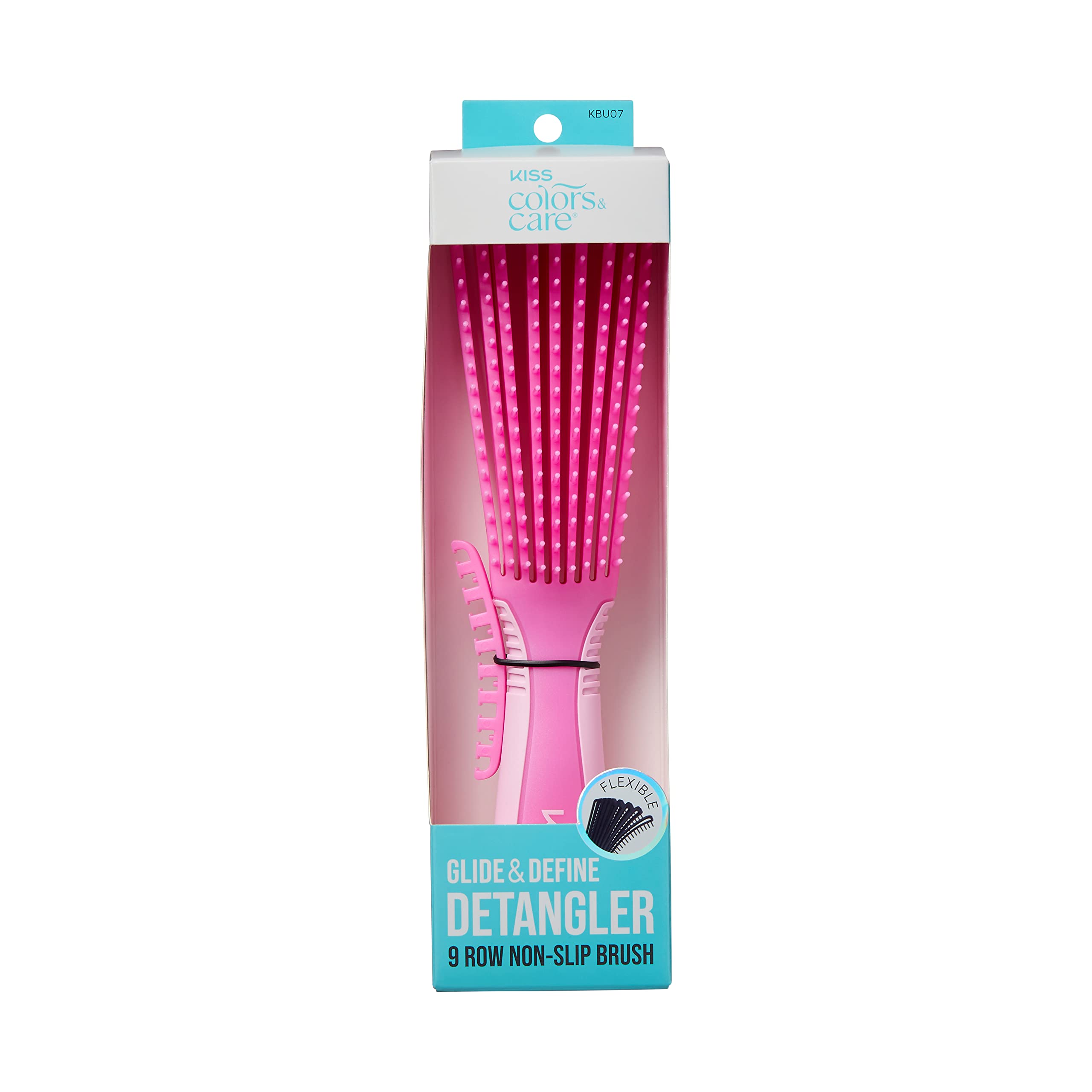 KISS Colors & Care Glide & Define Detangler 9-Row Non-Slip Brush, Large, Pink- For thick and curly hair, Tangle-No, Smooth, Sleek Results, Anti-Static, Sturdy & Non-Slip Grip, Multi Uses