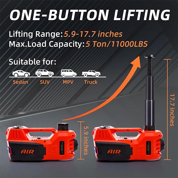 STANDTALL ELECTRIC CAR JACK QUICK LIFTING SAFE AND PORTABLE WITH TIRE INFLATOR AND LED LIGHT COMPLETE SET OF ACCESSORIES 12V HYDRAULIC FLOOR JACK