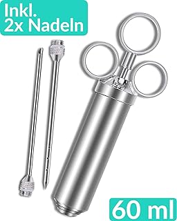 Bratenspritze Set inkl. 2 Nadeln - Edelstahl Rostfrei - Für leckere BBQ Grill Marinade Gewürze