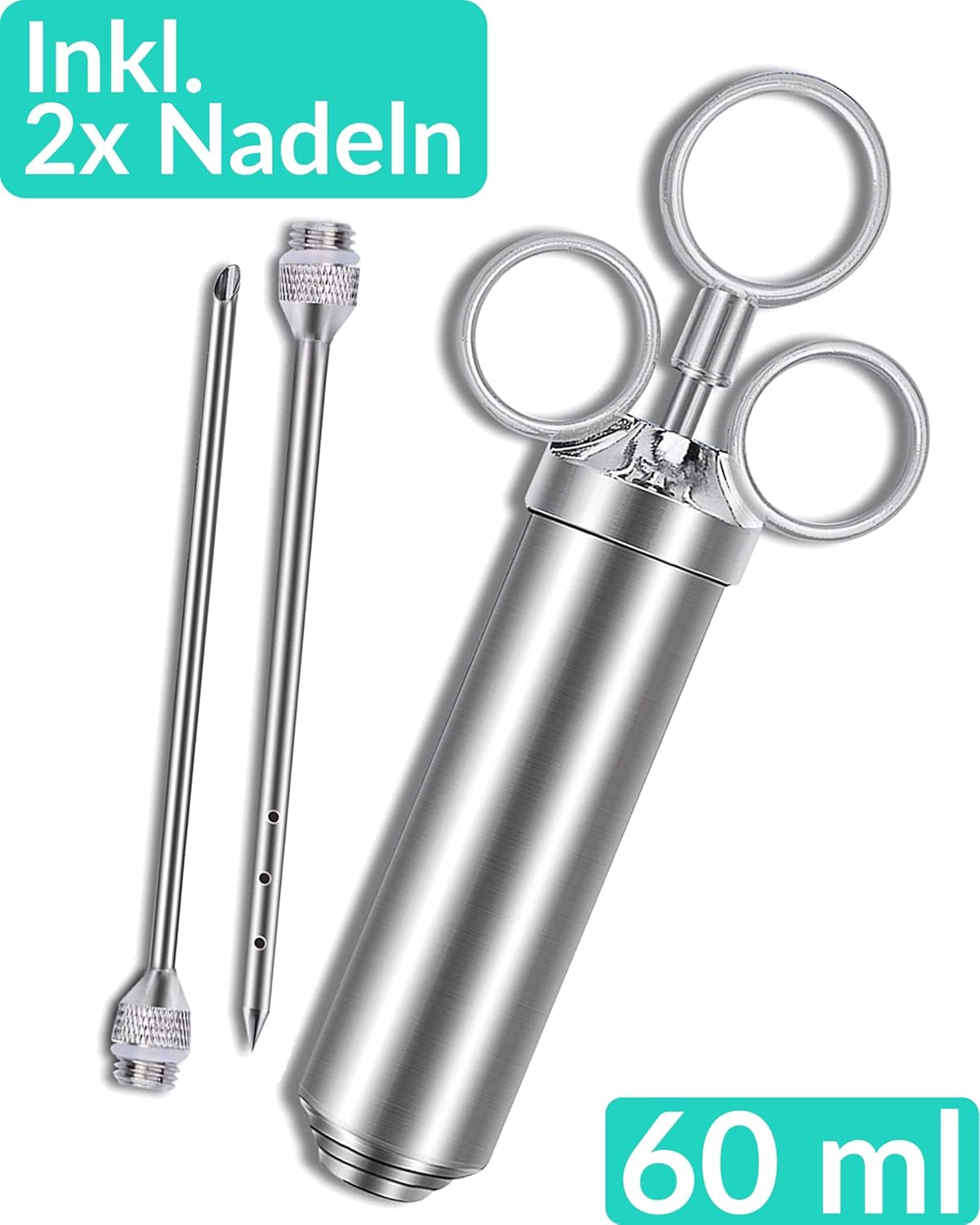Bratenspritze Set inkl. 2 Nadeln - Edelstahl Rostfrei - Für leckere BBQ Grill Marinade Gewürze