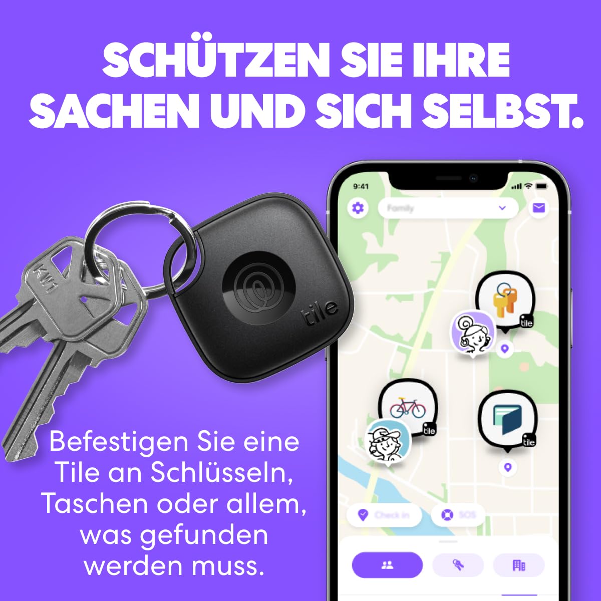 Tile by Life360 Mate - Bluetooth-Tracker, Schlüssel- und Gegenstandsfinder für Schlüssel, Taschen und mehr. Handy-Finder. iOS- & Android-kompatibel. Handy-Finder. 4er-Pack (Schwarz) 2