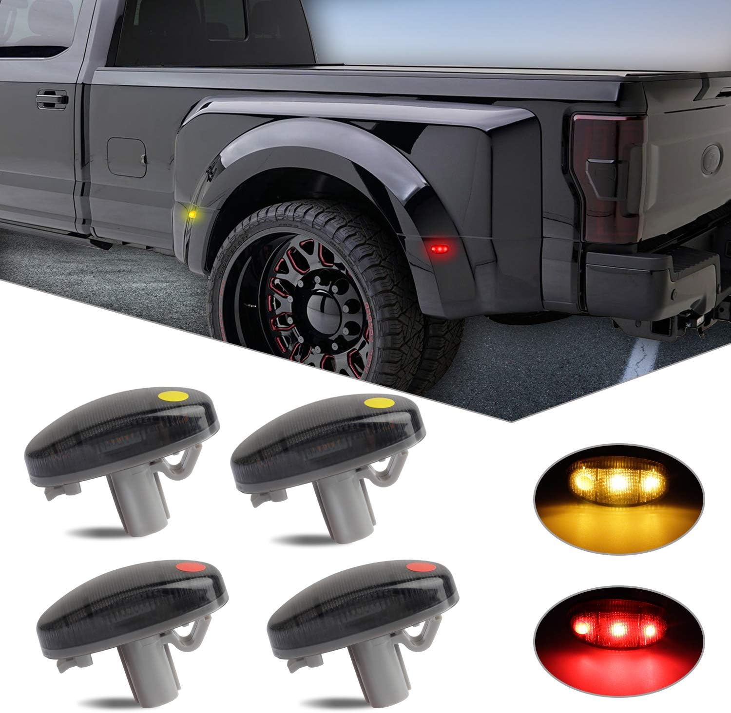 RUXIFEY Smoke Dually Bed Side Marker Lights LED Fender Sidemarker Lamps Compatible with 2011 to